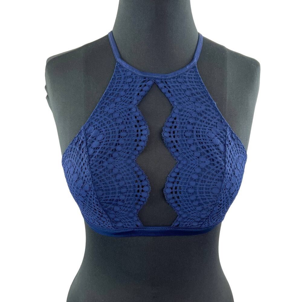 Victoria's Secret Women's Blue High Neck Chest Cut Out Lace Bralette Small S